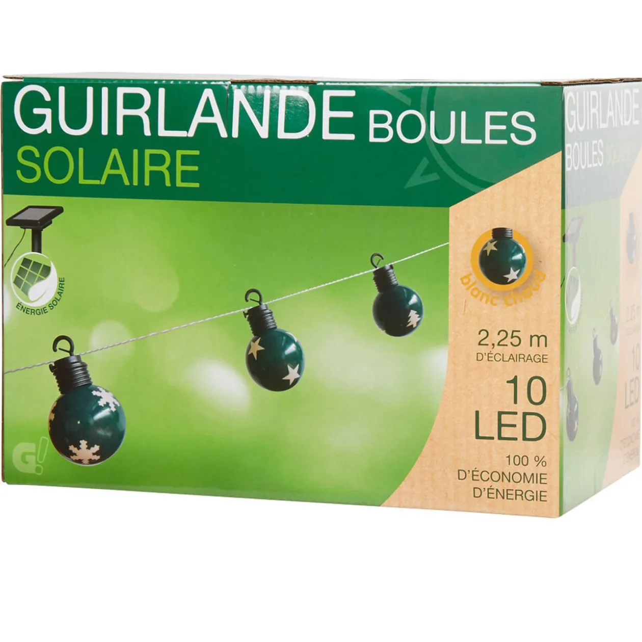 Guirlande lumineuse boules vertes motifs étoiles L. 2,25 m