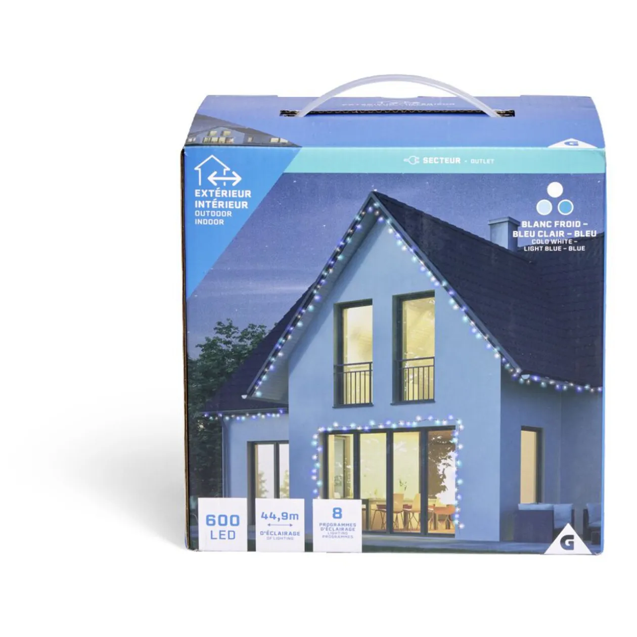 Guirlande lumineuse extérieure 600LED blanc froid/bleu clair/bleu 45m