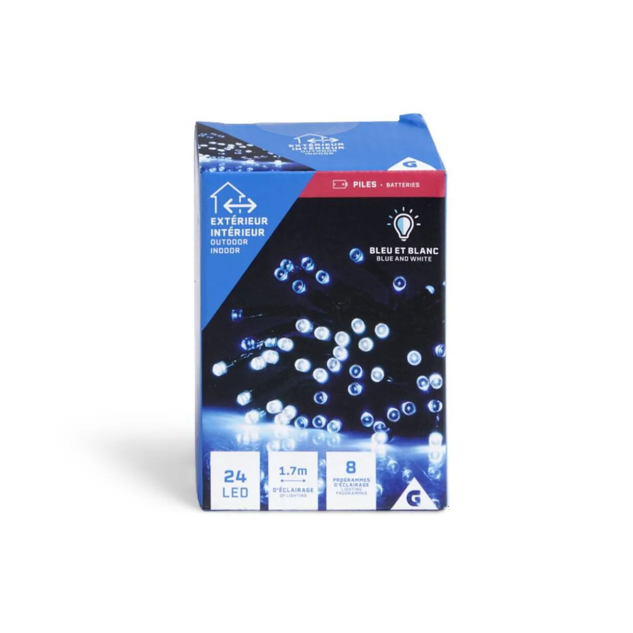 Guirlande lumineuse extérieure 24LED bleu et blanc 1,7m