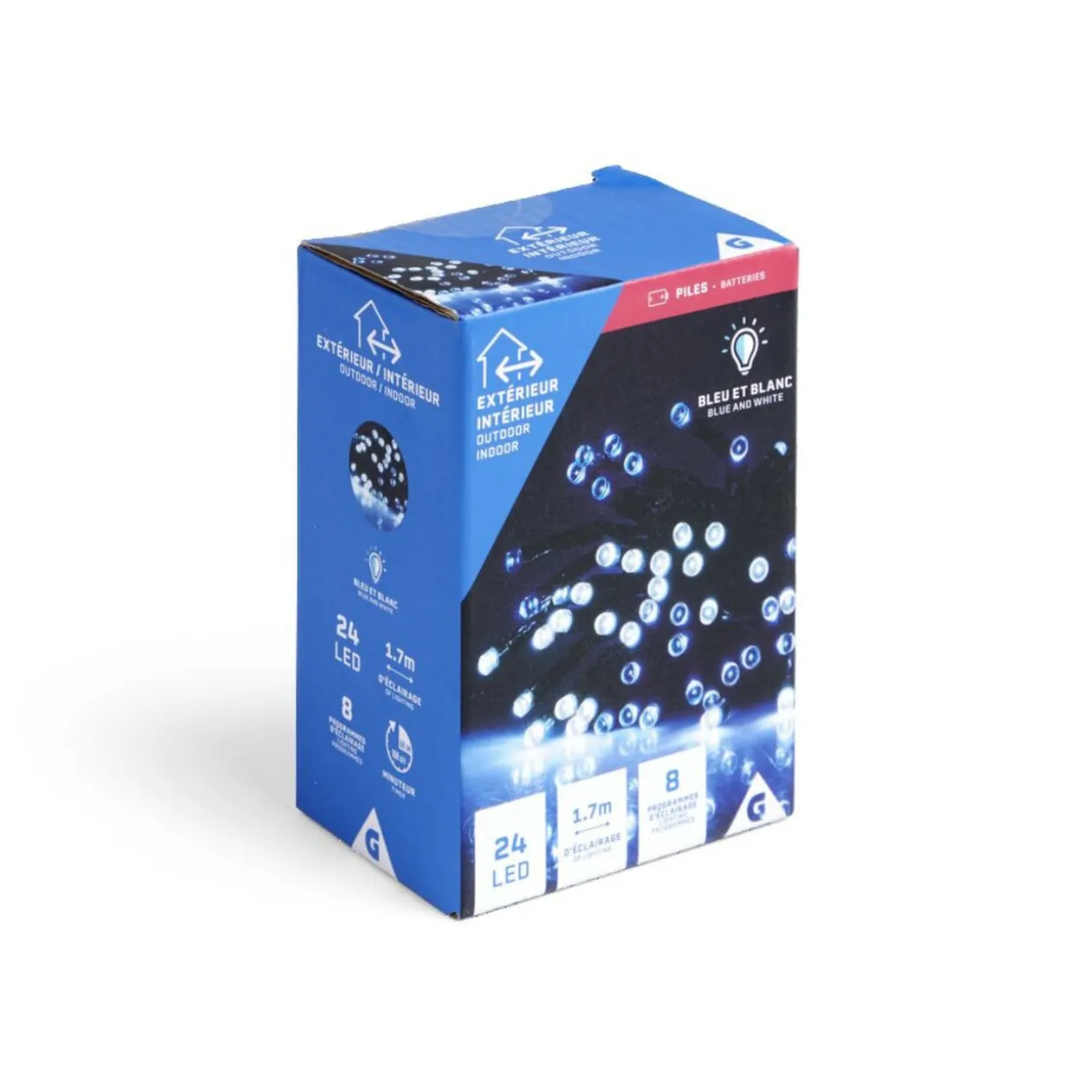 Guirlande lumineuse extérieure 24LED bleu et blanc 1,7m