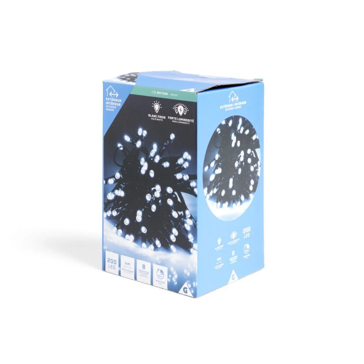 Guirlande lumineuse extérieur 200LED cluster blanc froid 4m