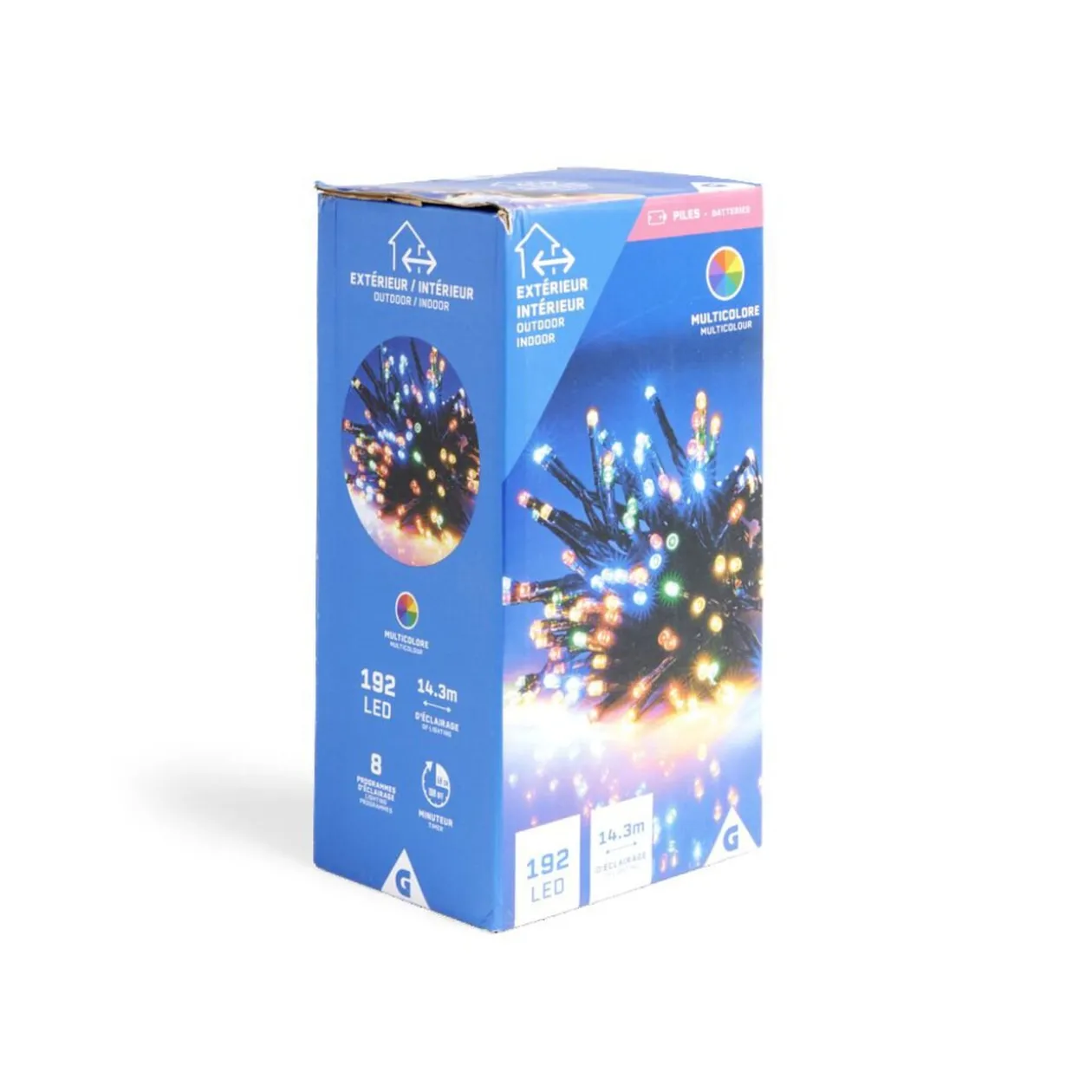 Guirlande lumineuse extérieur à piles 192LED multicolores 14,3m