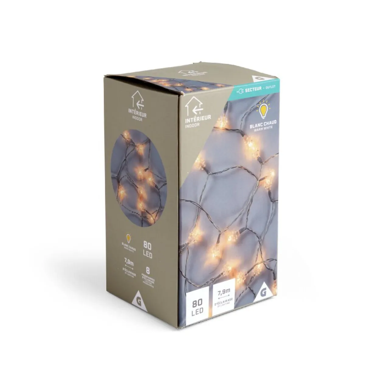 Guirlande lumineuse intérieur diamant 80LED blanc chaud 7,9m