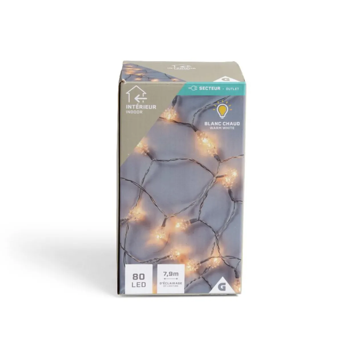 Guirlande lumineuse intérieur diamant 80LED blanc chaud 7,9m