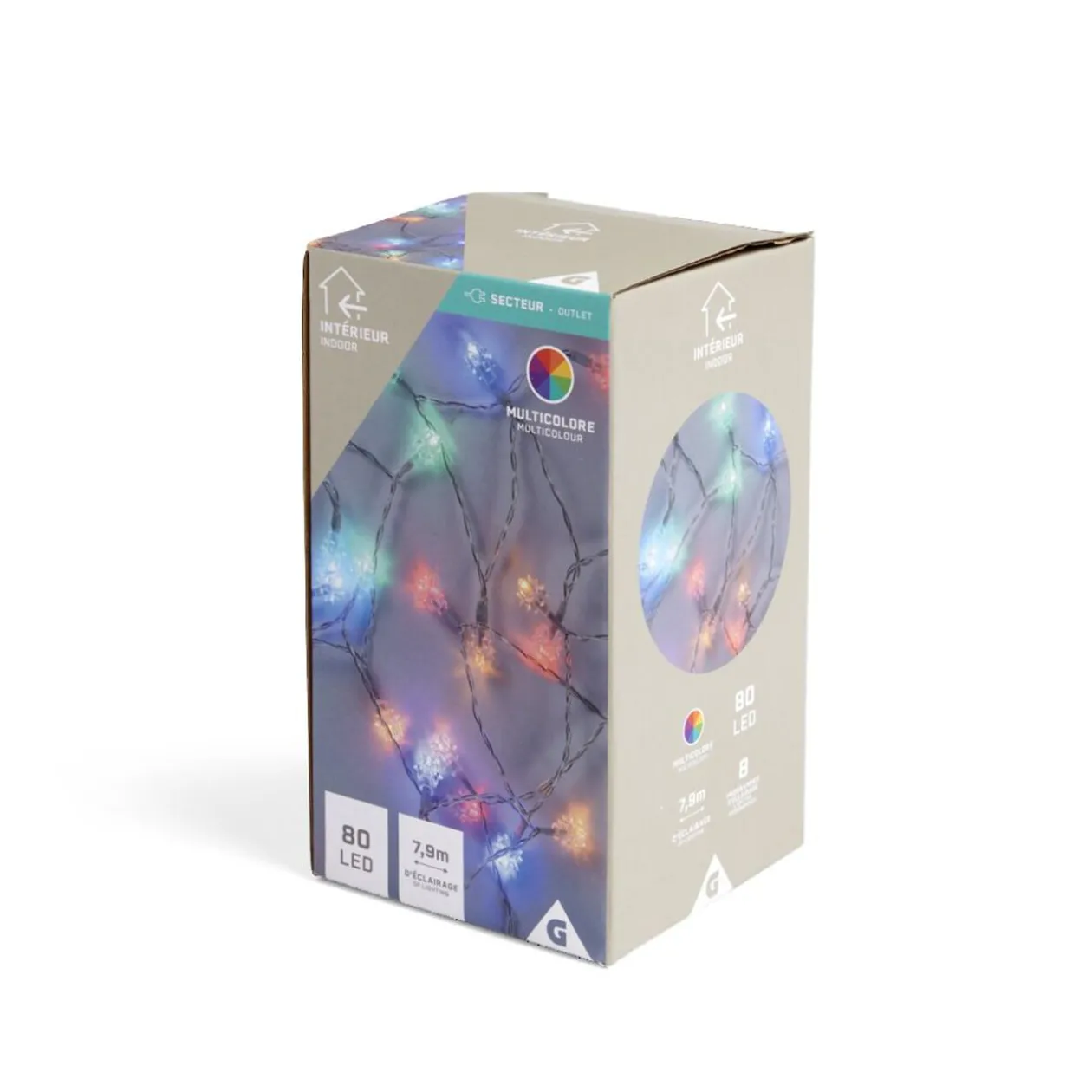 Guirlande lumineuse intérieur diamant 80LED multicolores 7,9m
