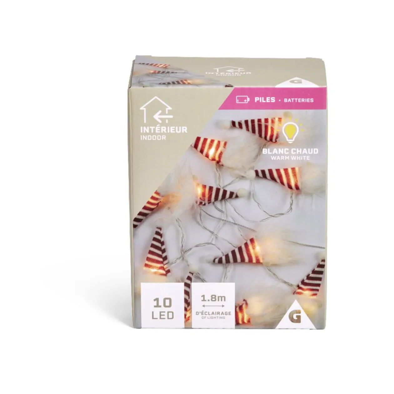 Guirlande lumineuse intérieur gnome 10LED blanc chaud à piles 1,8m