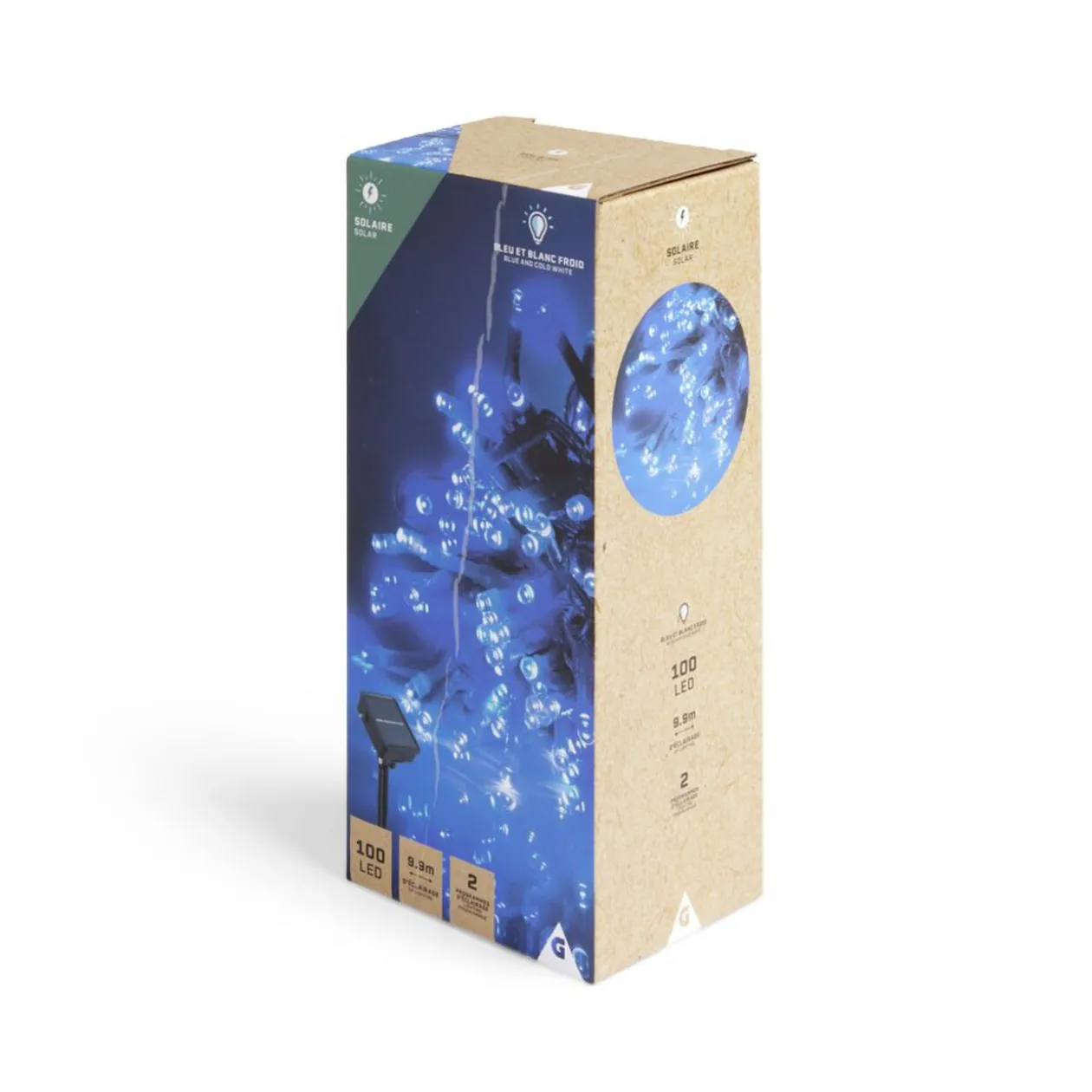 Guirlande lumineuse solaire 100LED bleu et blanc froid 9,9m