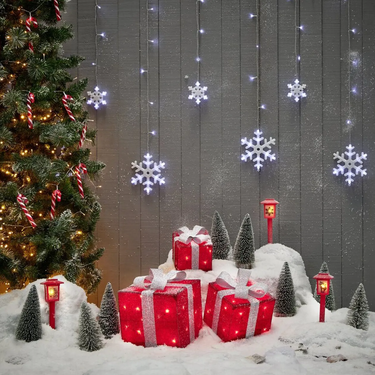 Guirlande lumineuse solaire bordure toit flocon 161LED blanc froid 3m