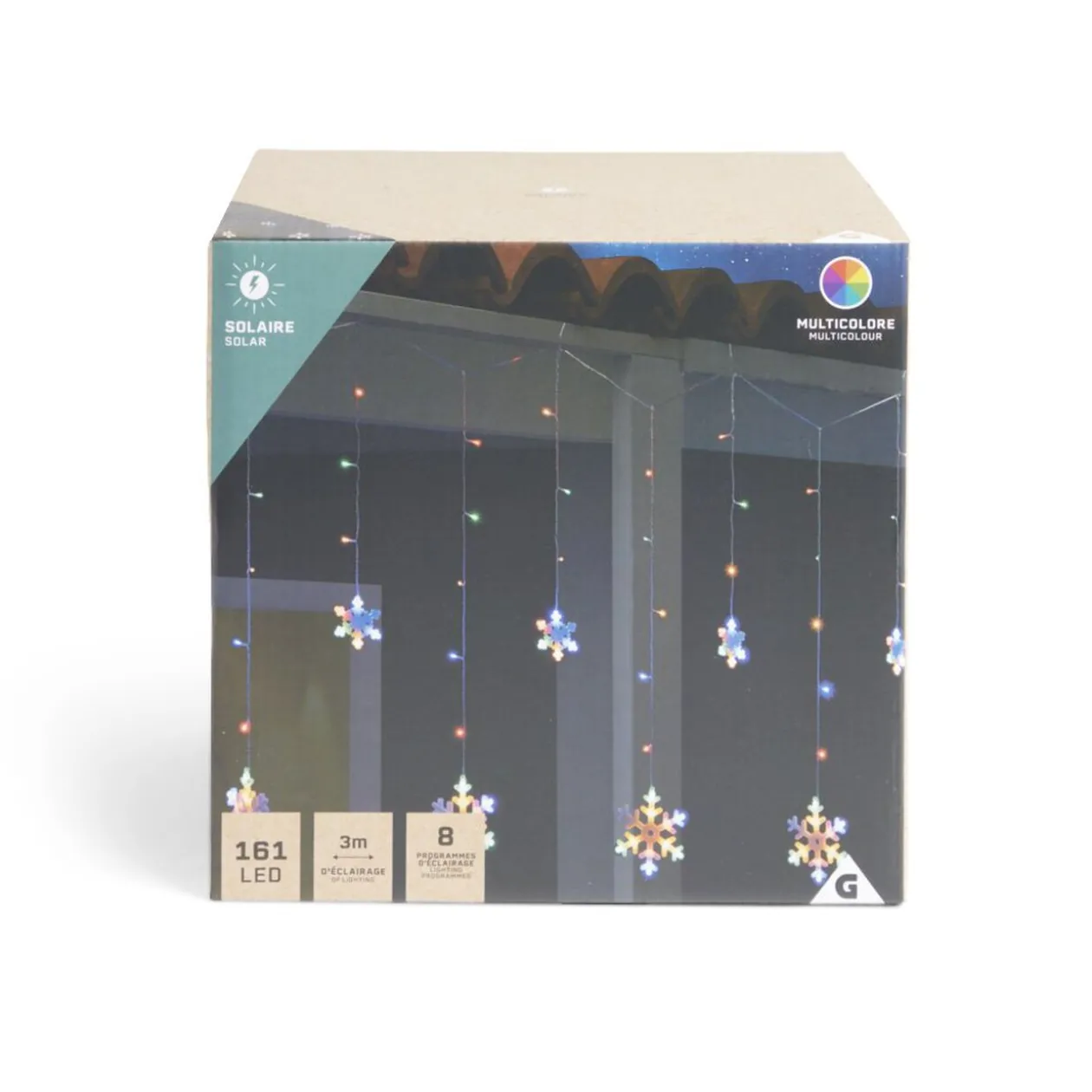 Guirlande lumineuse solaire bordure toit flocon 161LED multicolores 3m