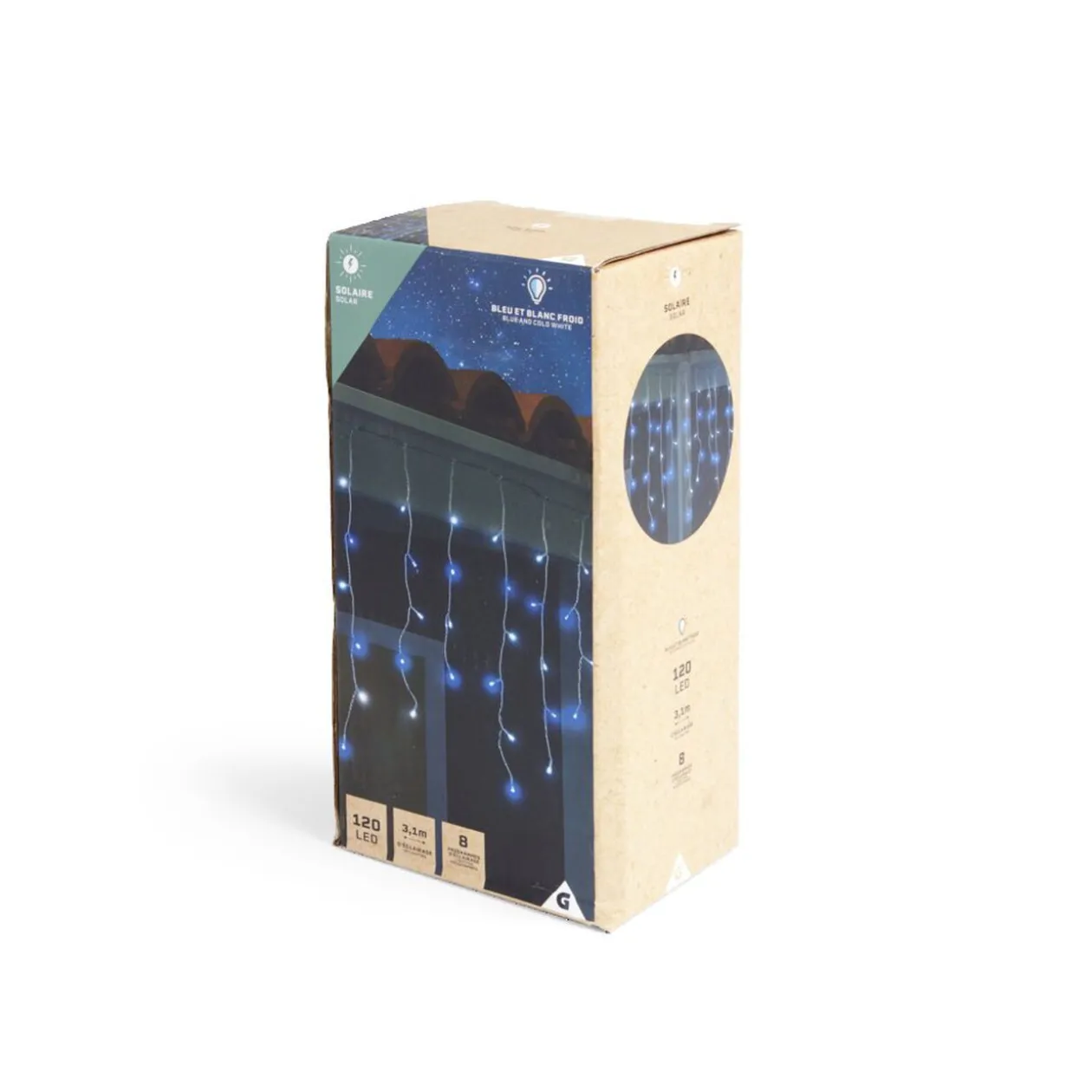 Guirlande lumineuse solaire bordure toit 120LED bleu et blanc froid 3m