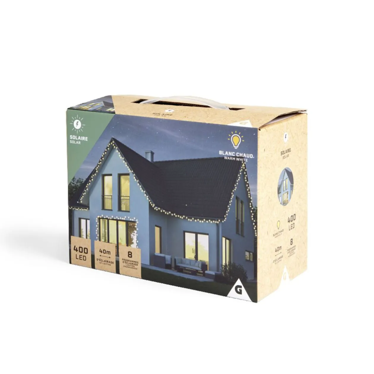 Guirlande lumineuse solaire 400LED blanc chaud 40m