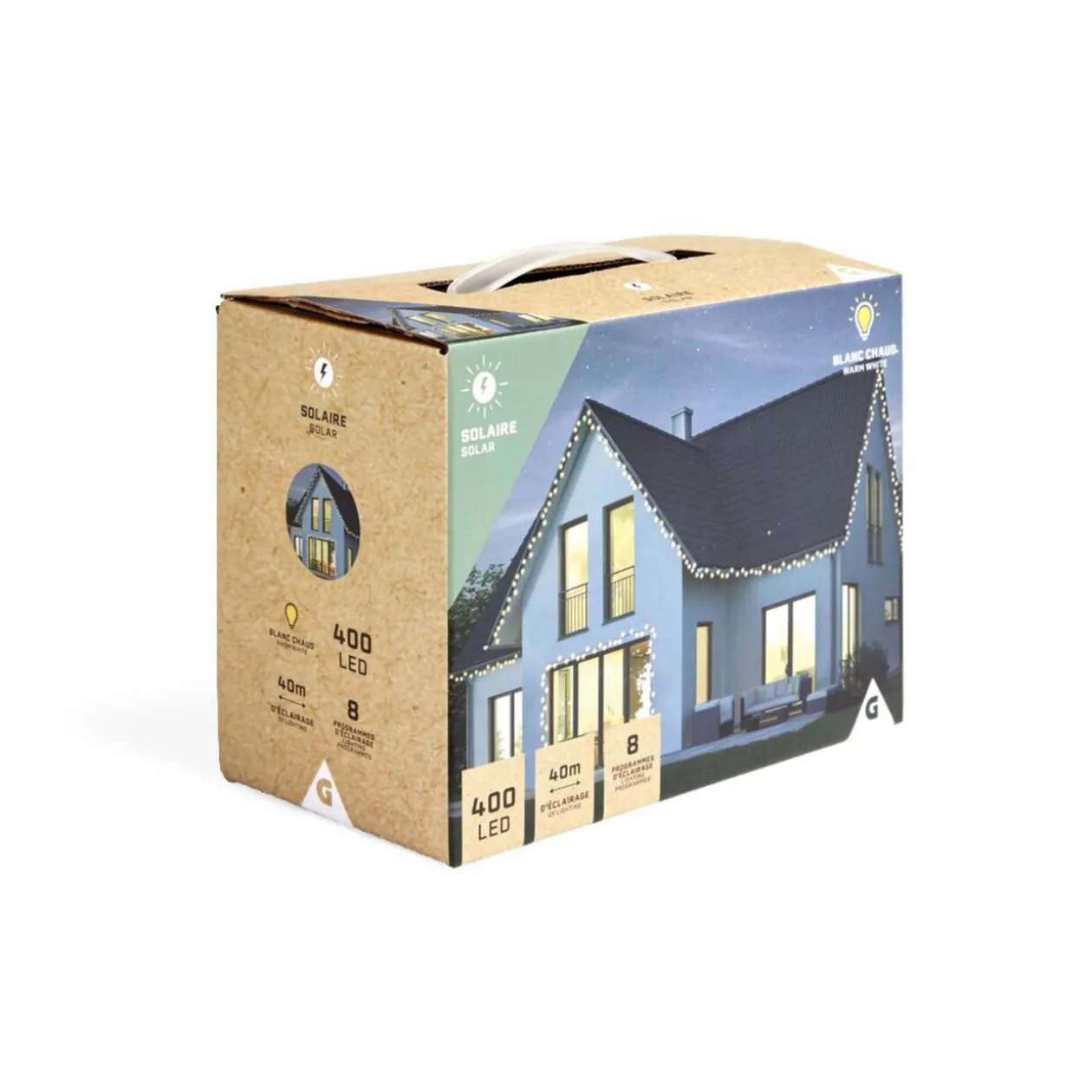 Guirlande lumineuse solaire 400LED blanc chaud 40m