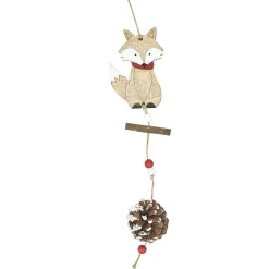 Guirlande pommes de pin renards Noël beige rouge L. 1,2 m
