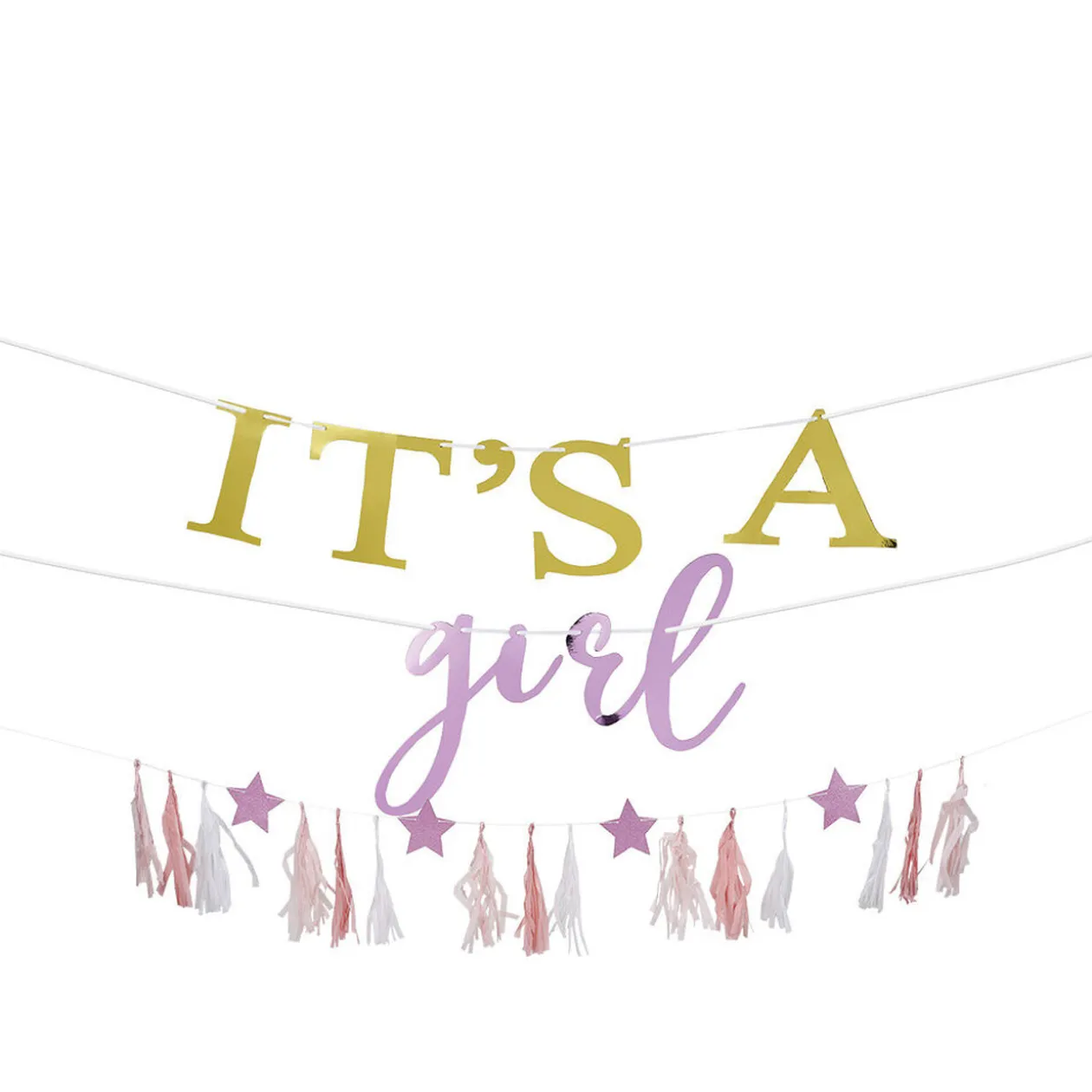 Guirlande révélation fille It's a girl sur 3 rangées