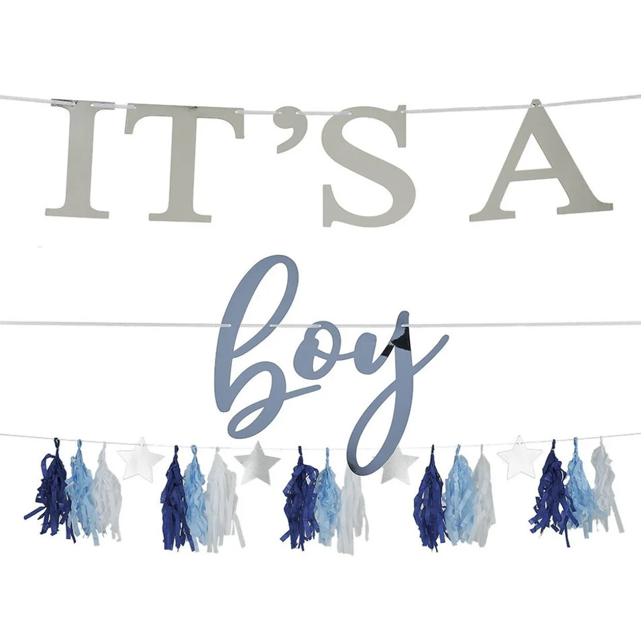 Guirlande révélation garçon It's a boy sur 3 rangées