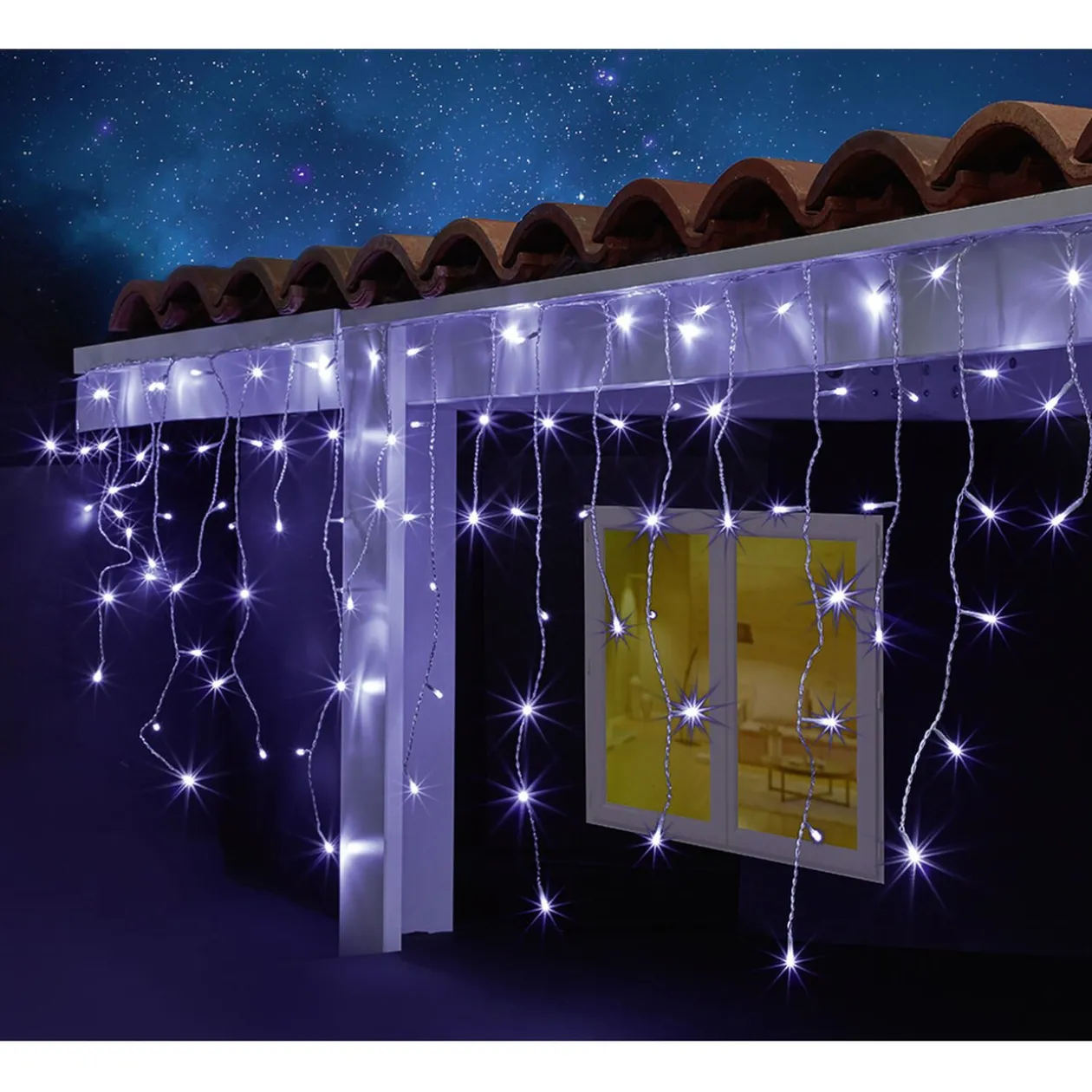 Guirlande solaire bordure de toit 400 LED blanc froid clignotant 14,8m