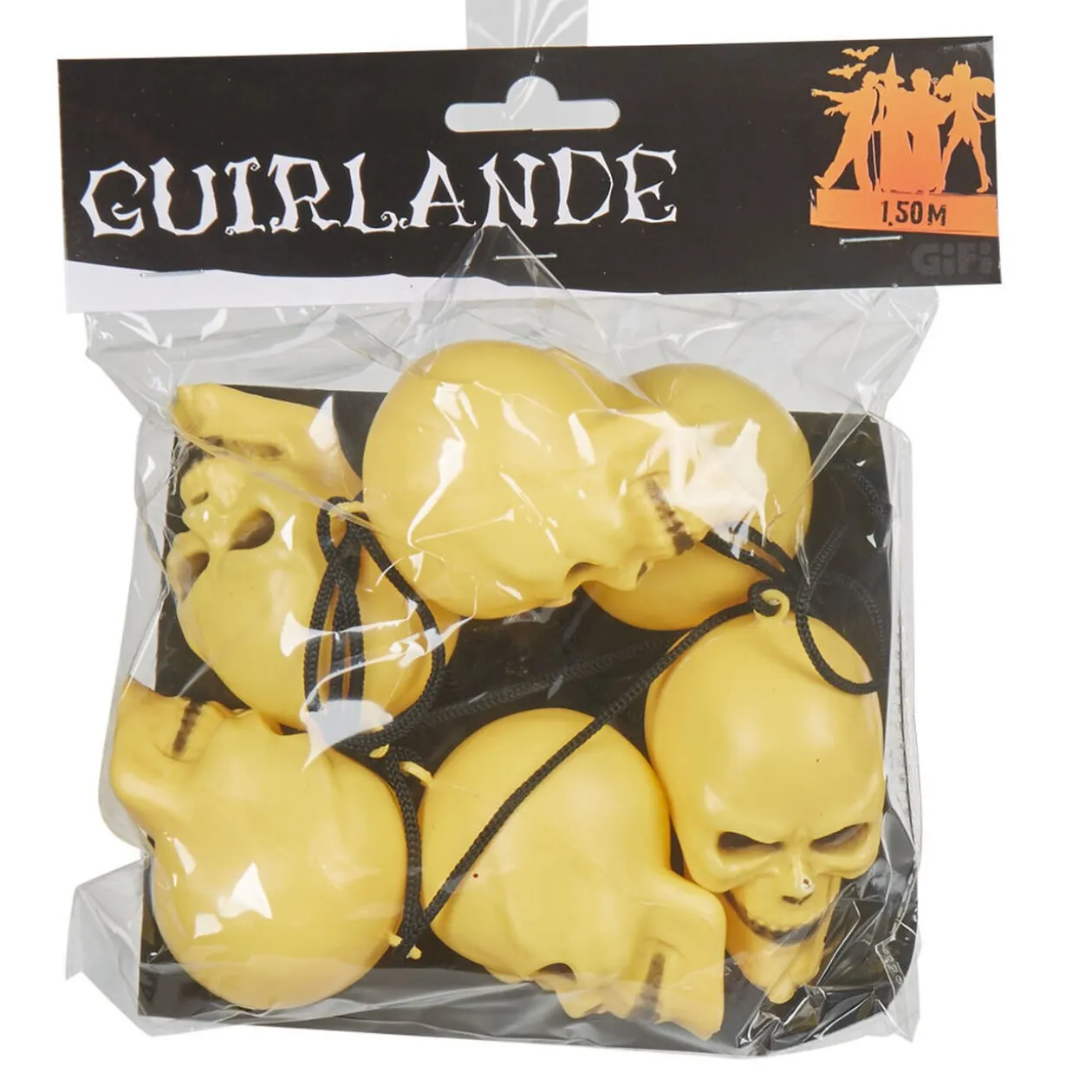 Guirlande têtes de mort jaune 1,50 m