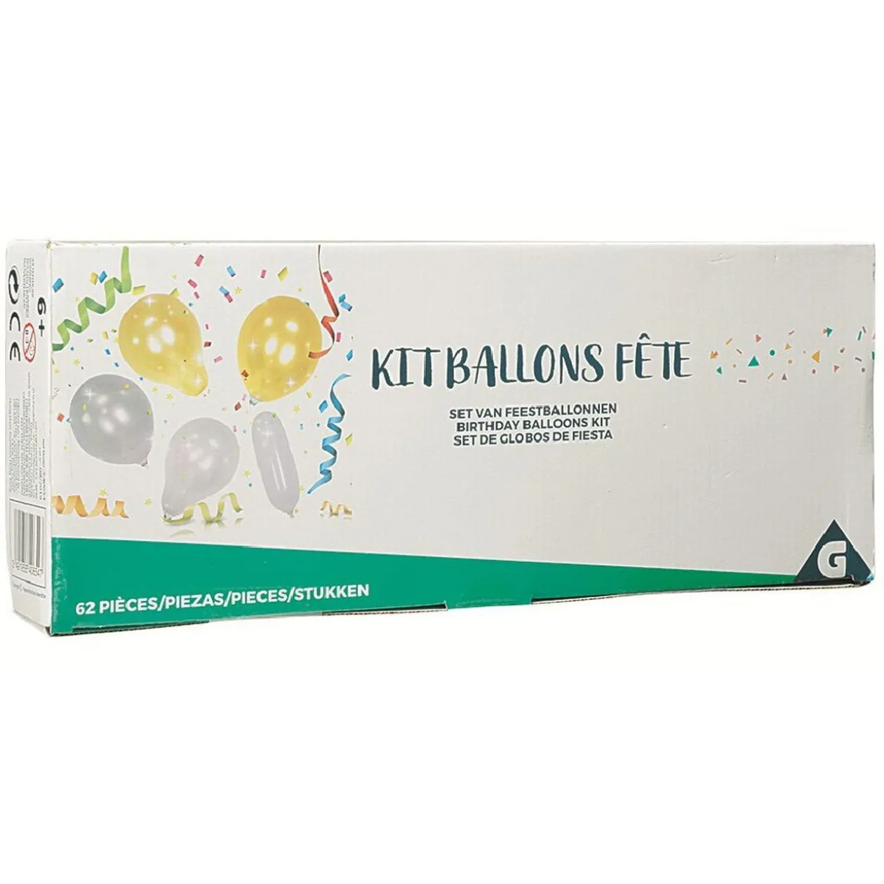 Kit ballons fête or blanc argent avec pompe à main x60