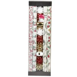 Kit complet noeud bolduc papier cadeau blanc argentée doré