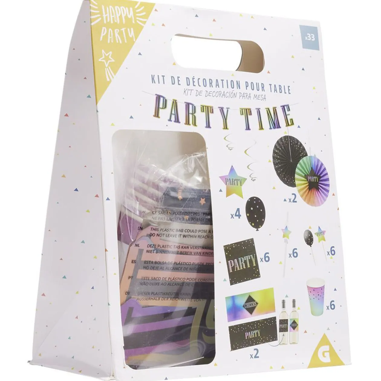 Kit décoration et vaisselle jetable Party multicolore 6 personnes