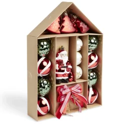 Kit décoration sapin de Noël traditionnel rouge et vert 20 pièces