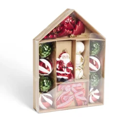 Kit décoration sapin de Noël traditionnel rouge et vert 20 pièces