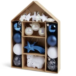 Kit décoration sapin de Noël boréal bleu et blanc 20 pièces