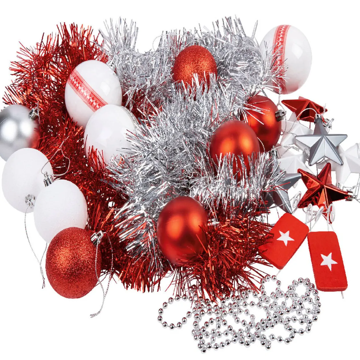 Kit décoration sapin nordique rouge et blanc 60 pièces