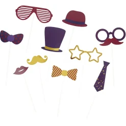 Kit festif photobooth bleu rouge doré 10 pièces