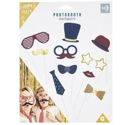 Kit festif photobooth bleu rouge doré 10 pièces