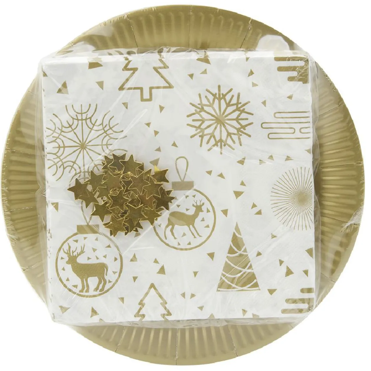 Kit jetable assiette + serviette motif Noël doré x20
