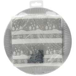 Kit jetable assiette + serviette motif Noël argenté x20