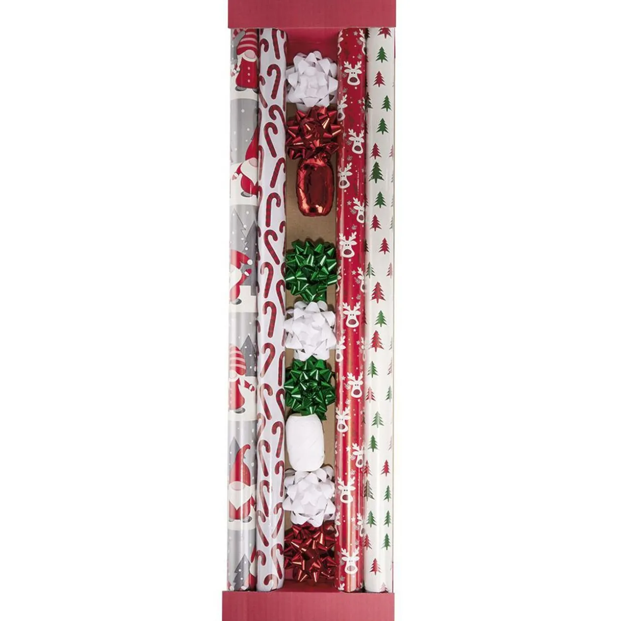 Kit papier cadeau x4 bolduc x2 noeud x7 motif tradition