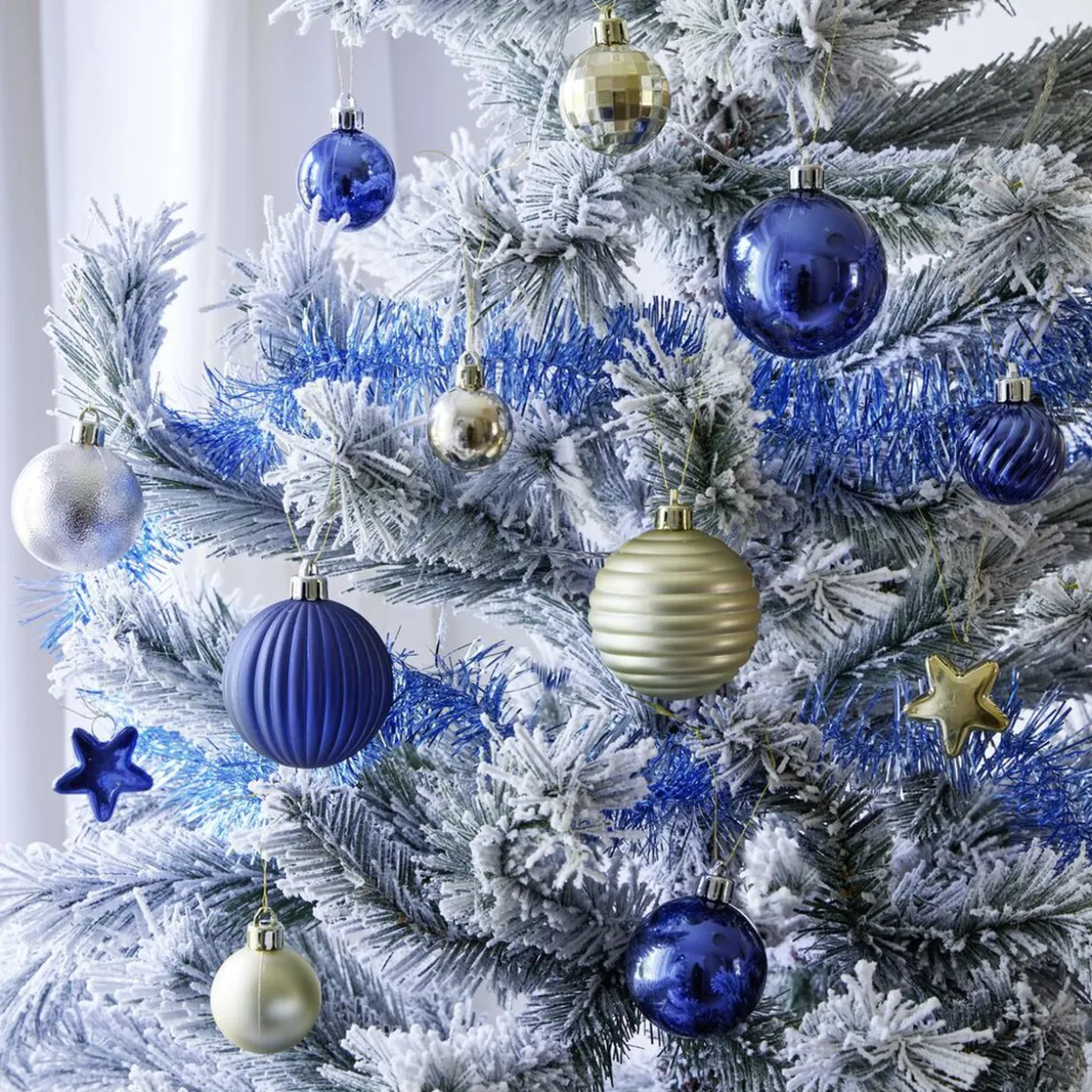 Kit XL décoration de sapin bleu et doré 82 pièces
