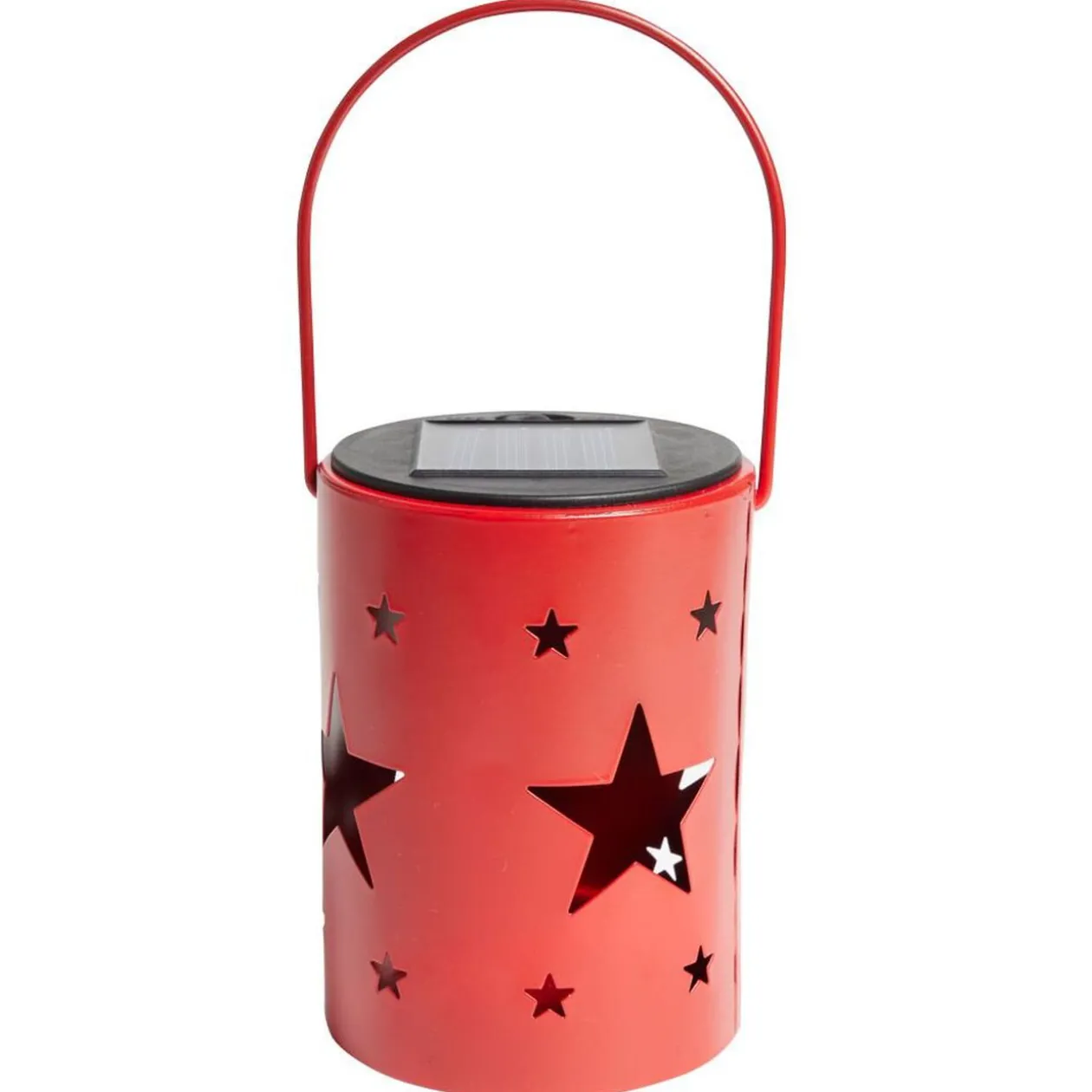 Lanterne solaire métal rouge 1LED blanc chaud Ø8,5xH11,5cm