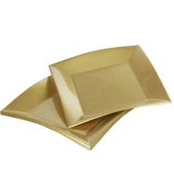 Lot de 6 assiettes carrées dorées en plastique réutilisable
