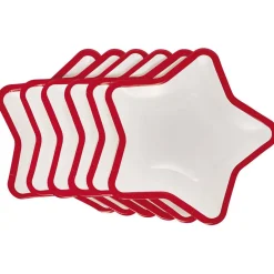 Lot de 10 assiettes carton étoile blanc avec liseré rouge