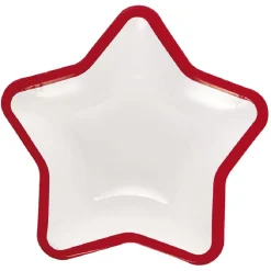 Lot de 10 assiettes carton étoile blanc avec liseré rouge