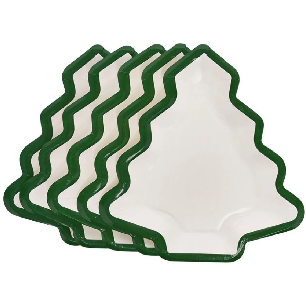 Lot de 10 assiettes carton Sapin blanc avec liseré vert