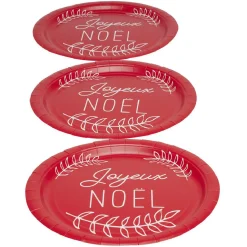 Lot de 10 assiettes en carton rouge "Joyeux Noël"