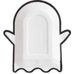 Lot de 10 assiettes en carton Halloween forme fantôme blanc