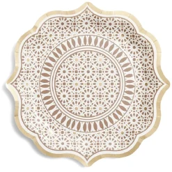 Lot de 6 assiettes en carton Ø26cm décor oriental blanc et doré