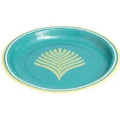 Lot de 10 assiettes en carton bleu bordure dorée Ø23cm