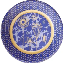 Lot de 10 assiettes jetables en carton bleu motif doré