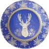 Lot de 10 assiettes jetables en carton bleu motif cerf doré