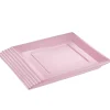 Lot de 6 assiettes plates carrées en plastique réutilisable rose