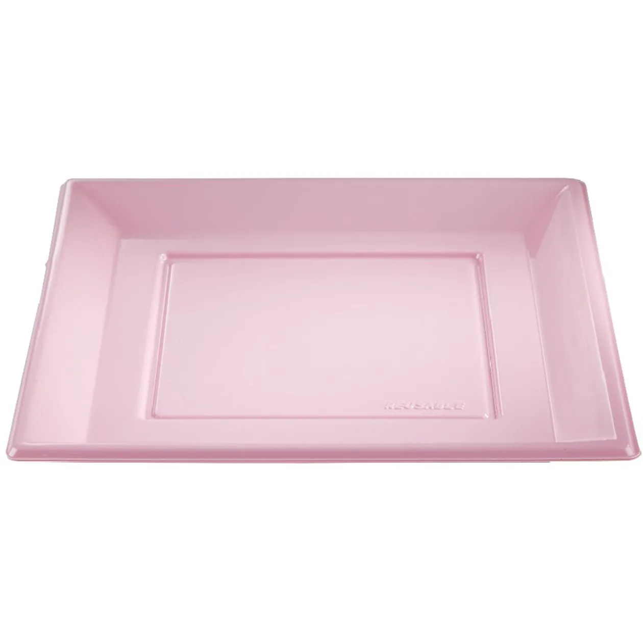 Lot de 6 assiettes plates carrées en plastique réutilisable rose