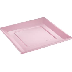 Lot de 6 assiettes plates carrées en plastique réutilisable rose