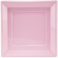 Lot de 6 assiettes plates carrées en plastique réutilisable rose