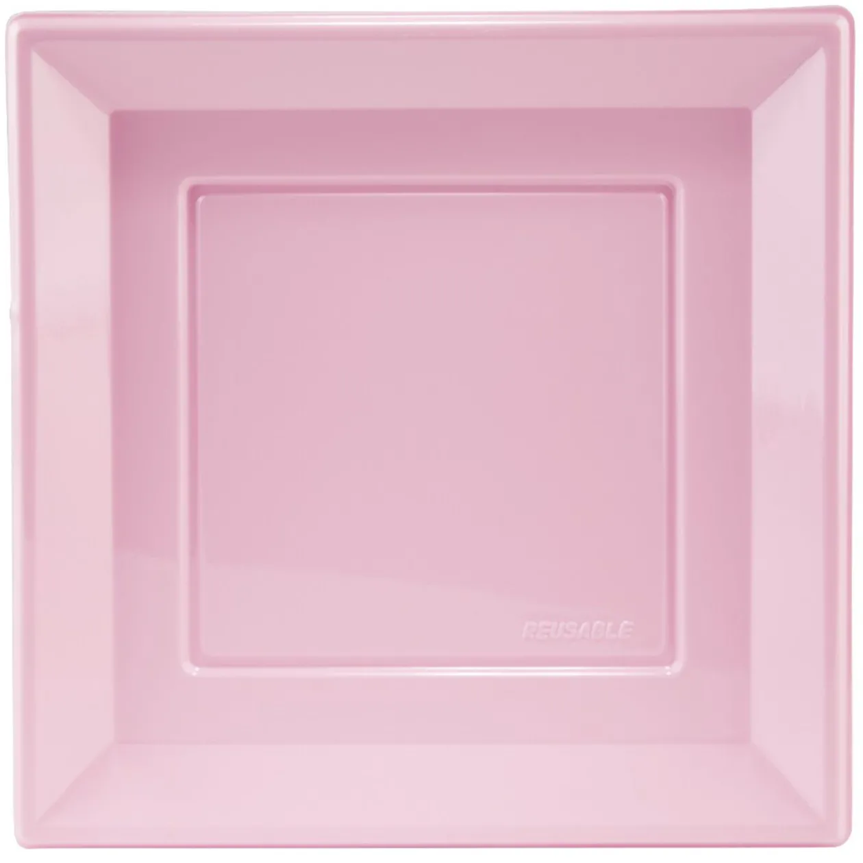 Lot de 6 assiettes plates carrées en plastique réutilisable rose